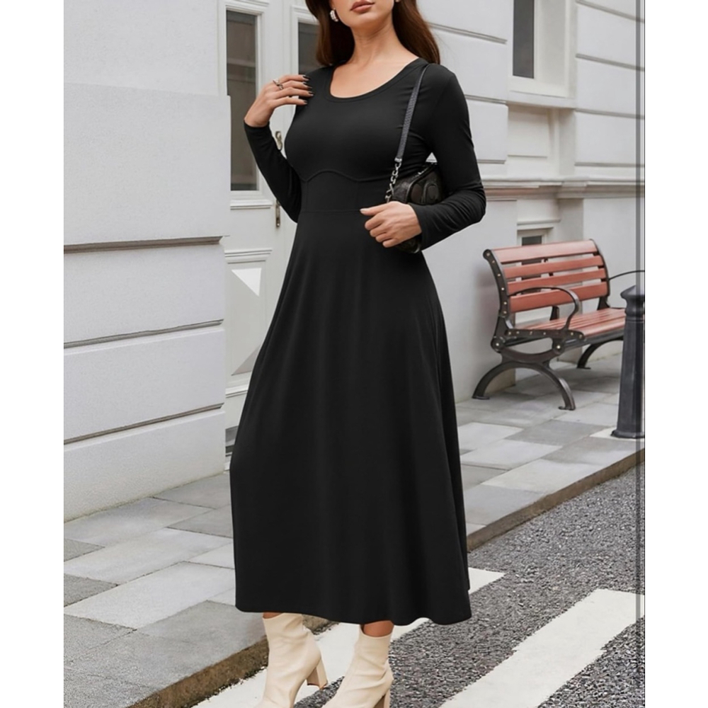 NEW Black Ribbed Plus Size Long Sleeve Loose Ribbed Maxi Dress XL - Picture 6 of 8